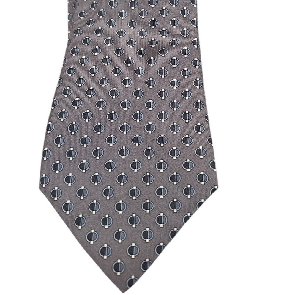 Christian Dior Tie Platinum Print 80s Silk 63" Length Ex Condition Modernist